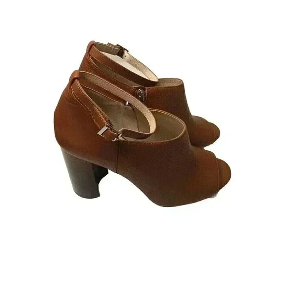 Louise Et Cie Kieran Womens 7M/37.5 Tan Leather Open Toe Ankle Strap Shoes Zip - Picture 1 of 8